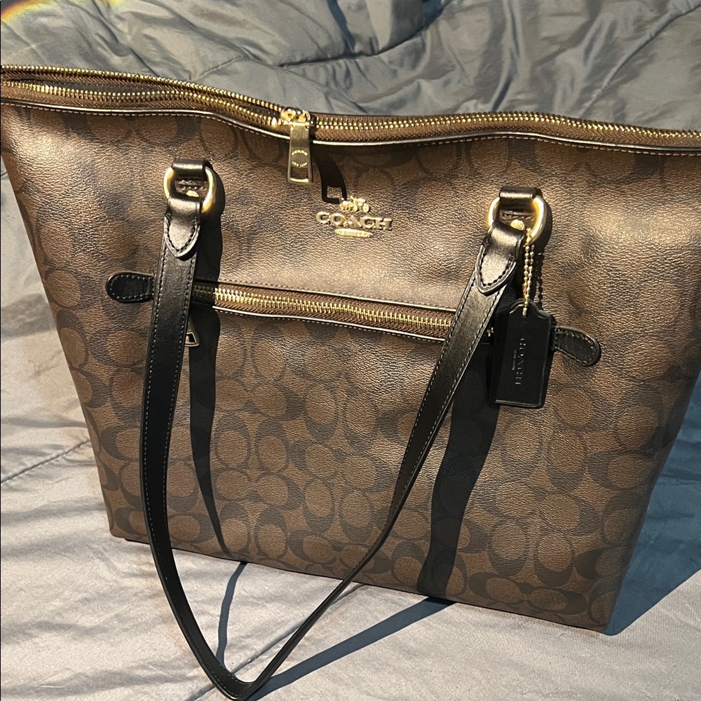Coach Tan and Black Signature Tote